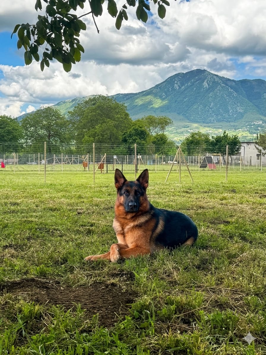 Cane felice che corre in un parco verde